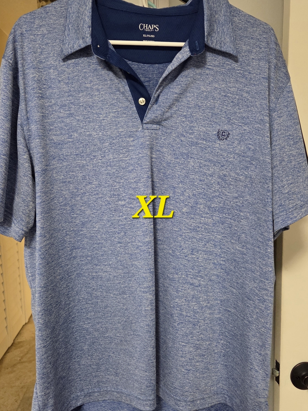 Chaps Heathered Light Blue Polo with Navy Trim